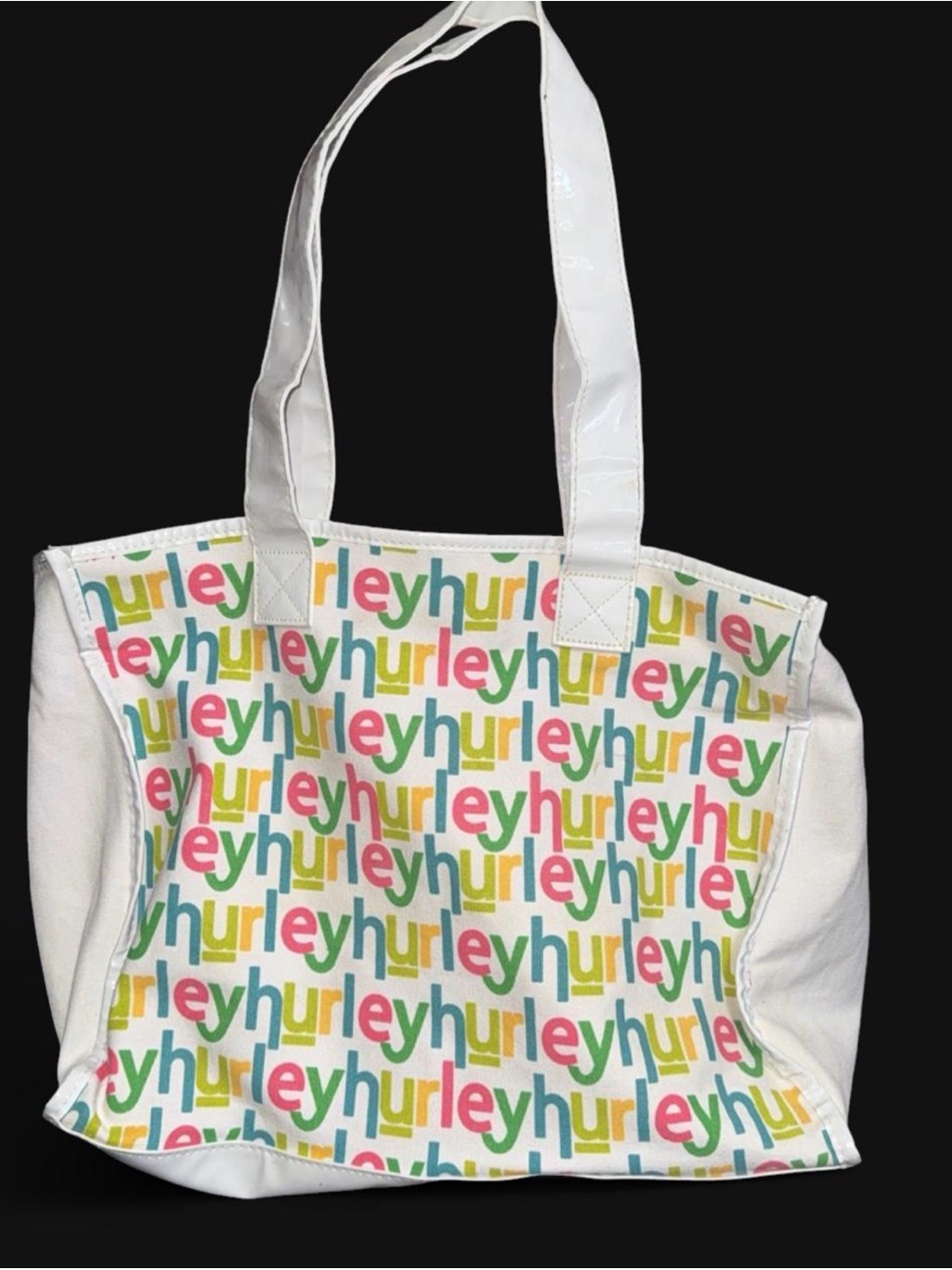 Hurley White Multicolor Repeat Logo Tote